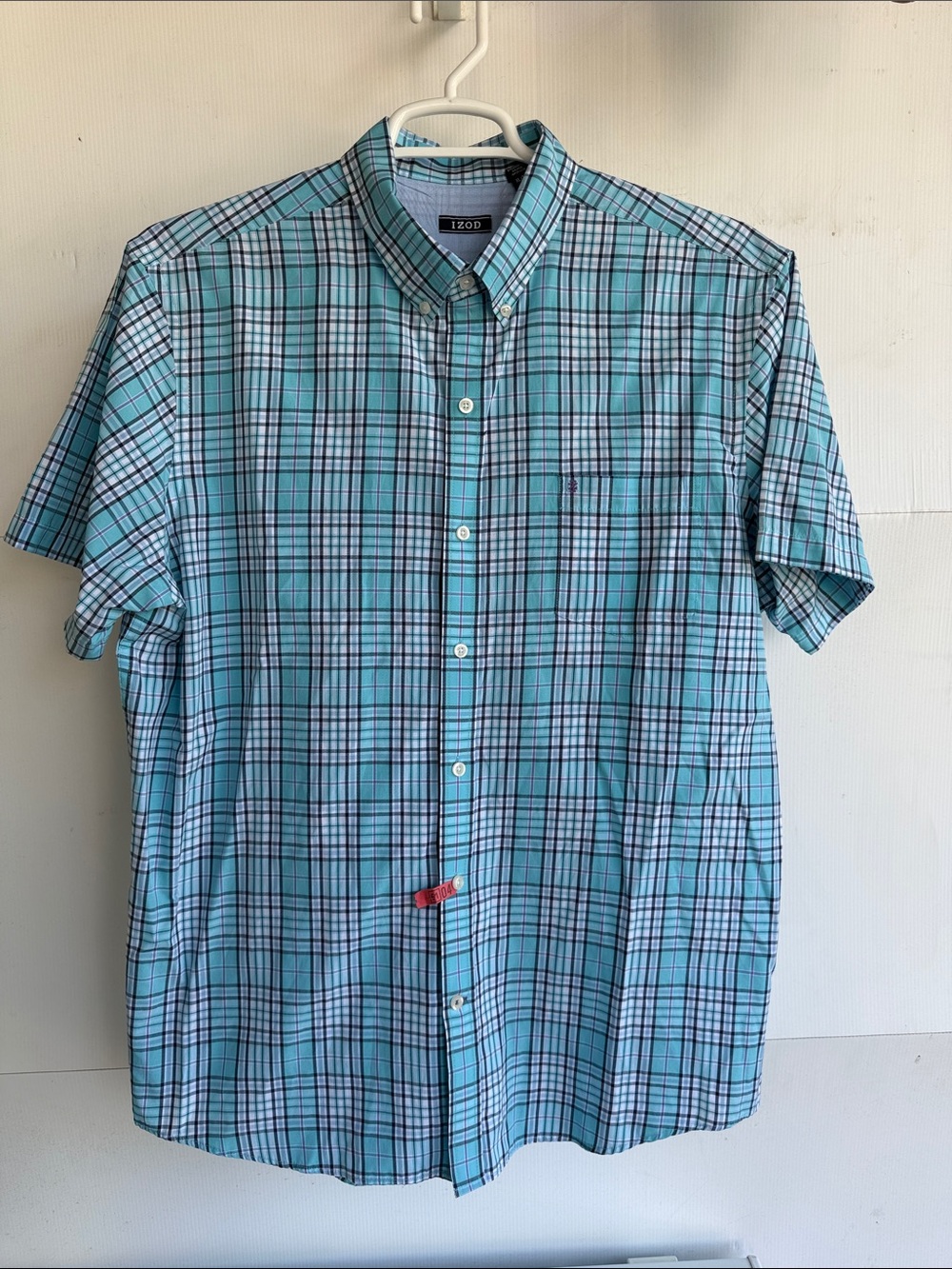 IZOD BLUE PLAID BUTTON DOWN COLLAR SHIRT SIZE XL DRY CLEANED AND READY TO WEAR
